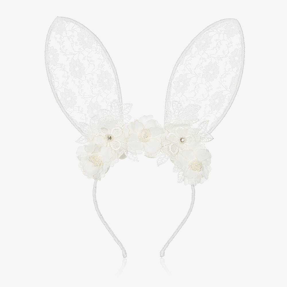 Sienna Likes To Party - White Lace Bunny Ears Hairband | Childrensalon