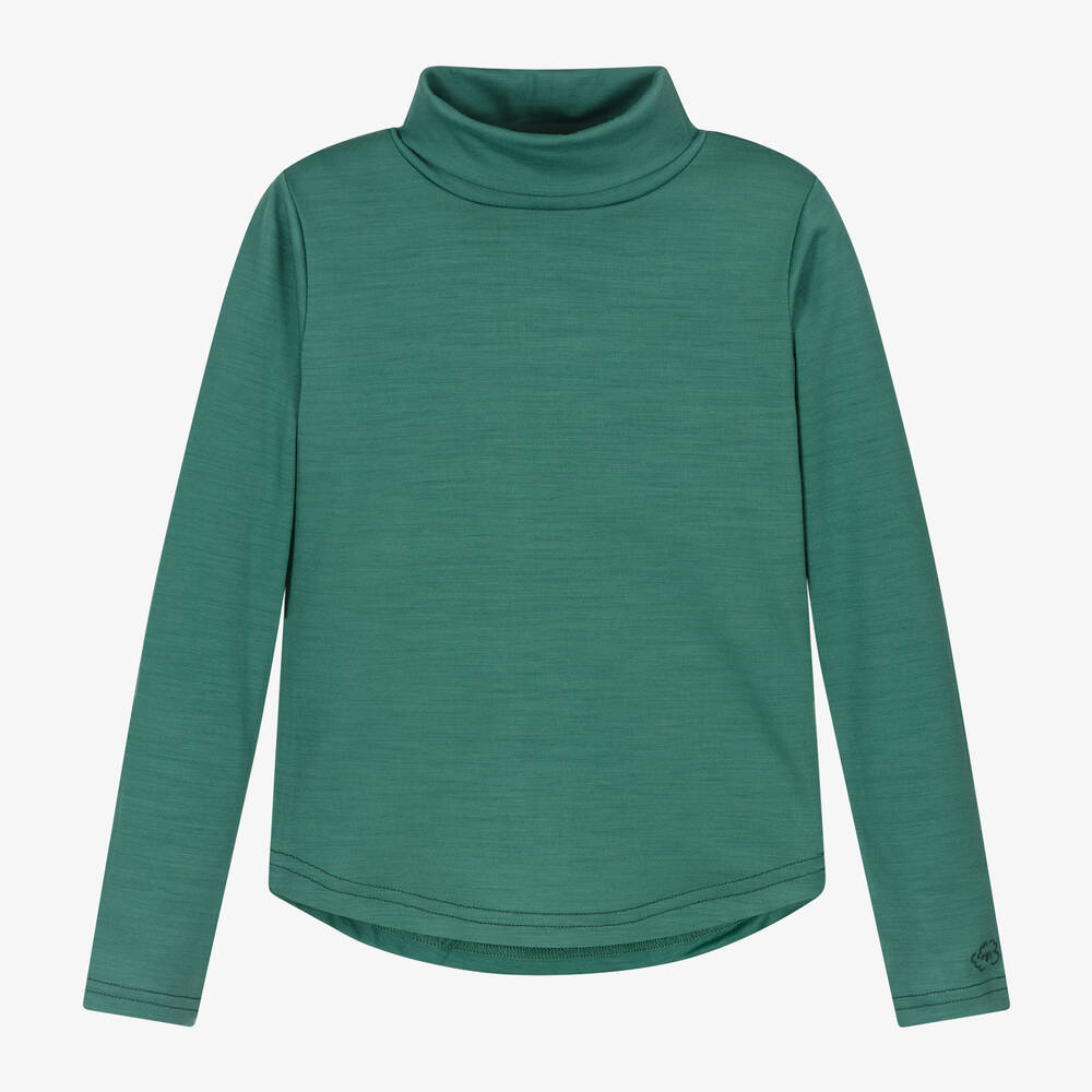 Smalls Merino - Green Merino Wool Roll Neck Top | Childrensalon