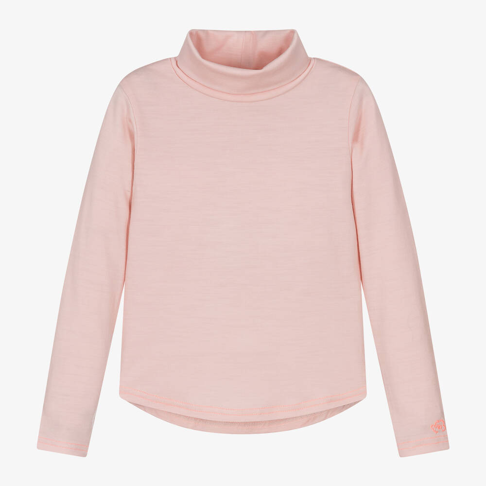 Smalls Merino - Pink Merino Wool Roll Neck Top | Childrensalon