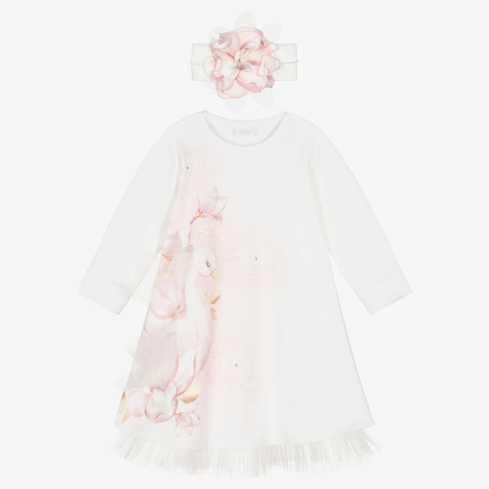 Sofija - Baby Girls Ivory Cotton & Tulle Dress Set | Childrensalon