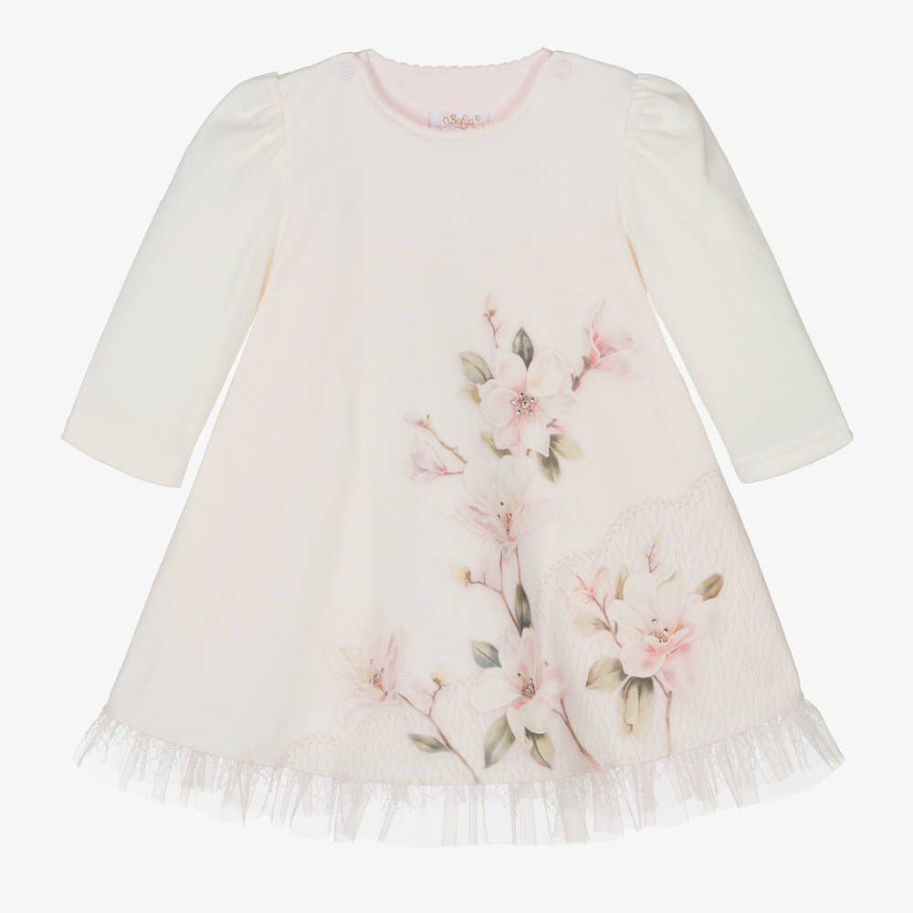Sofija - Baby Girls Pink Cotton Dress | Childrensalon