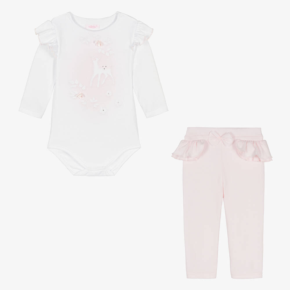 Sofija - Baby Girls Pink Cotton Leggings Set | Childrensalon