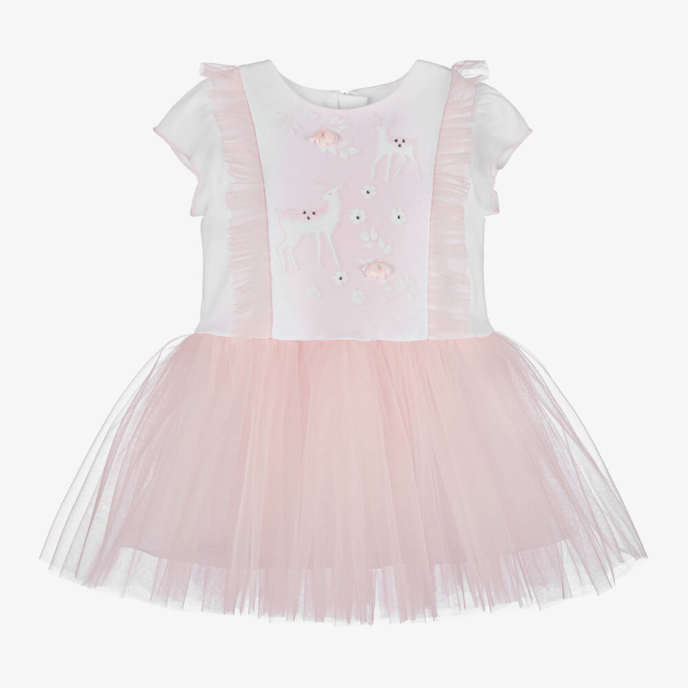 Sofija - Baby Girls Pink Cotton & Tulle Dress | Childrensalon