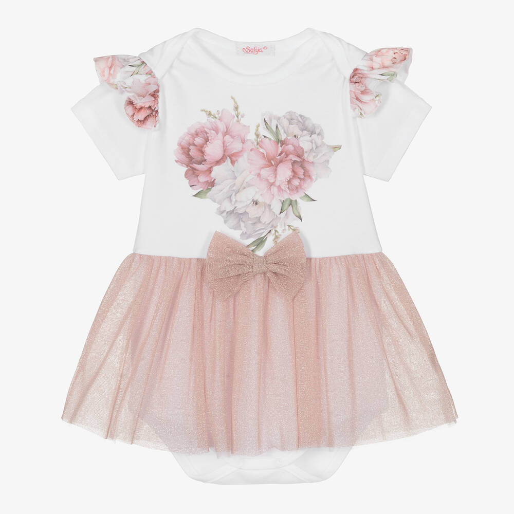Sofija - Baby Girls White & Pink Dress | Childrensalon