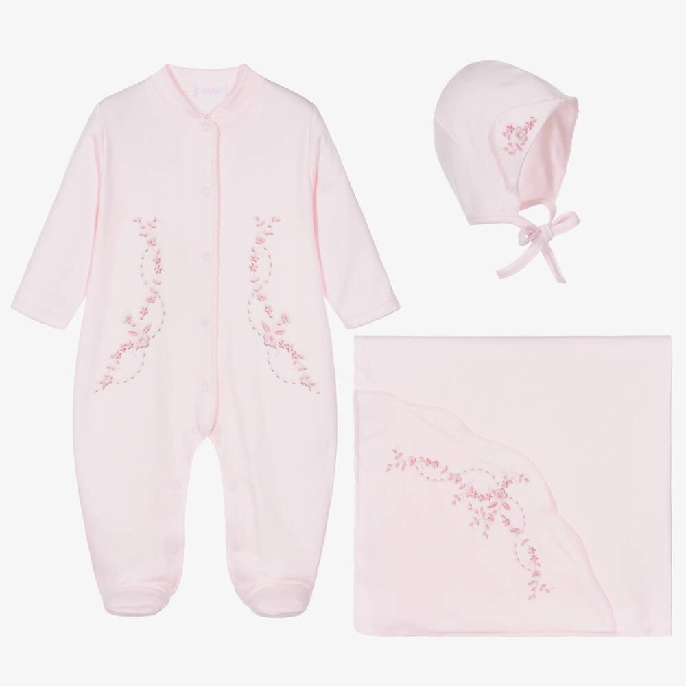 Sofija - Girls Pink Cotton Babysuit Gift Set | Childrensalon