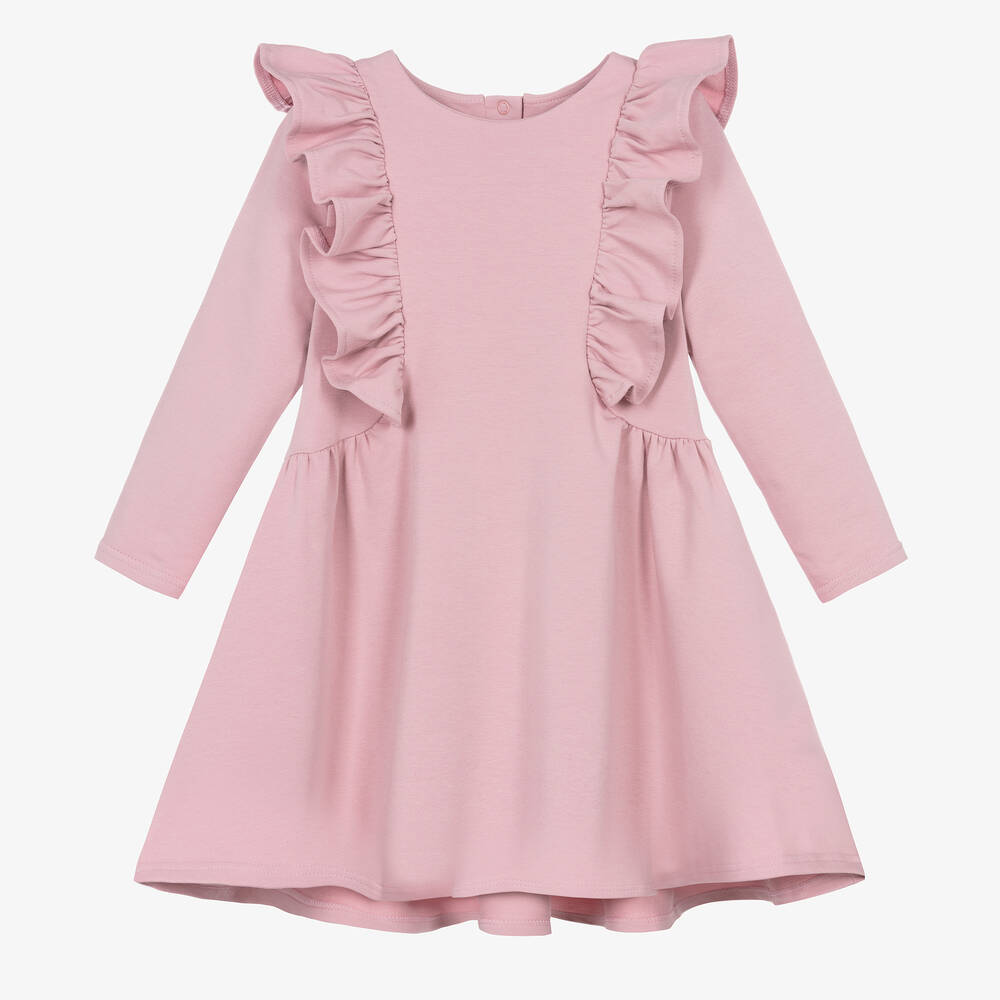 Sofija - Girls Pink Frill Cotton Dress | Childrensalon