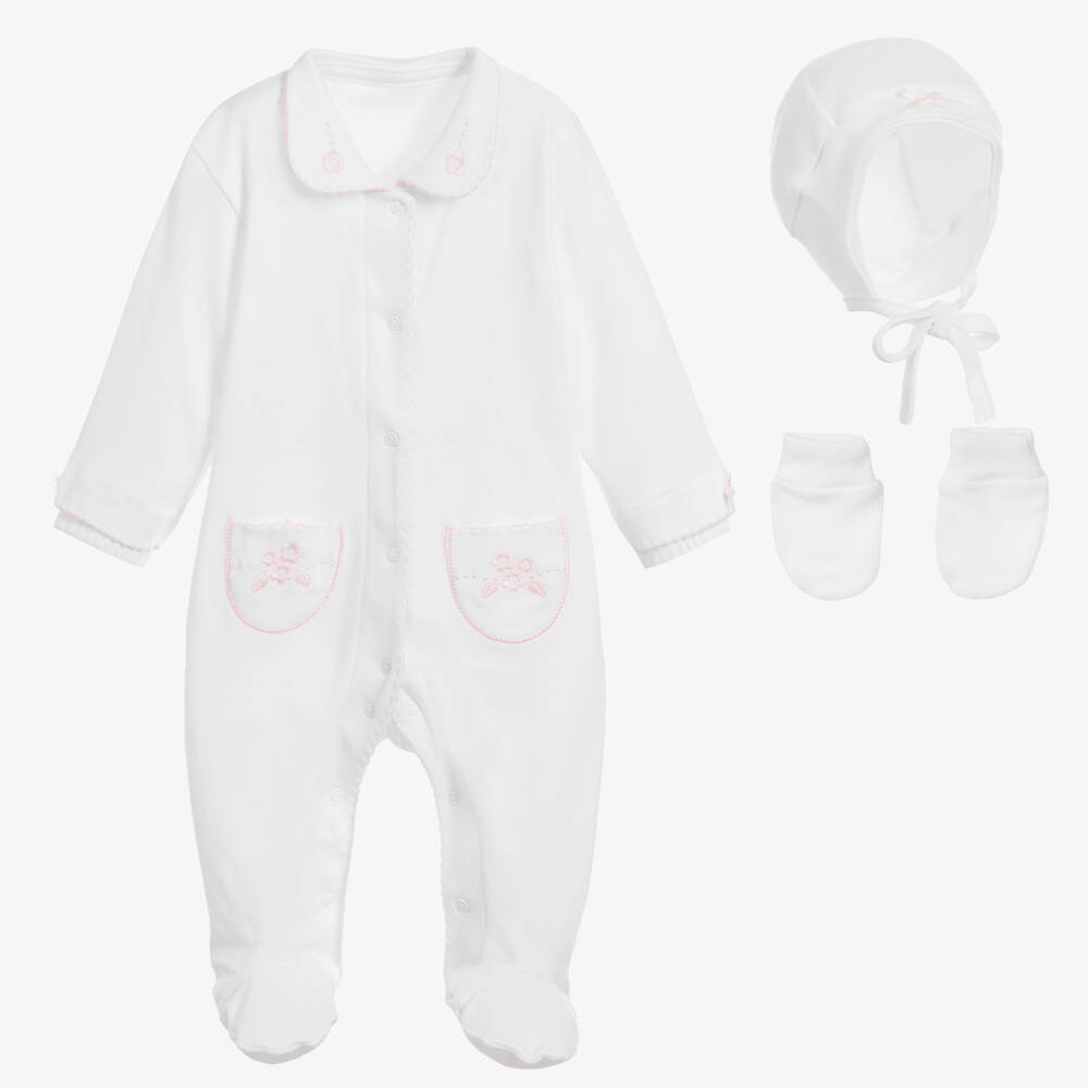 Sofija - Girls White Cotton Babysuit Gift Set | Childrensalon