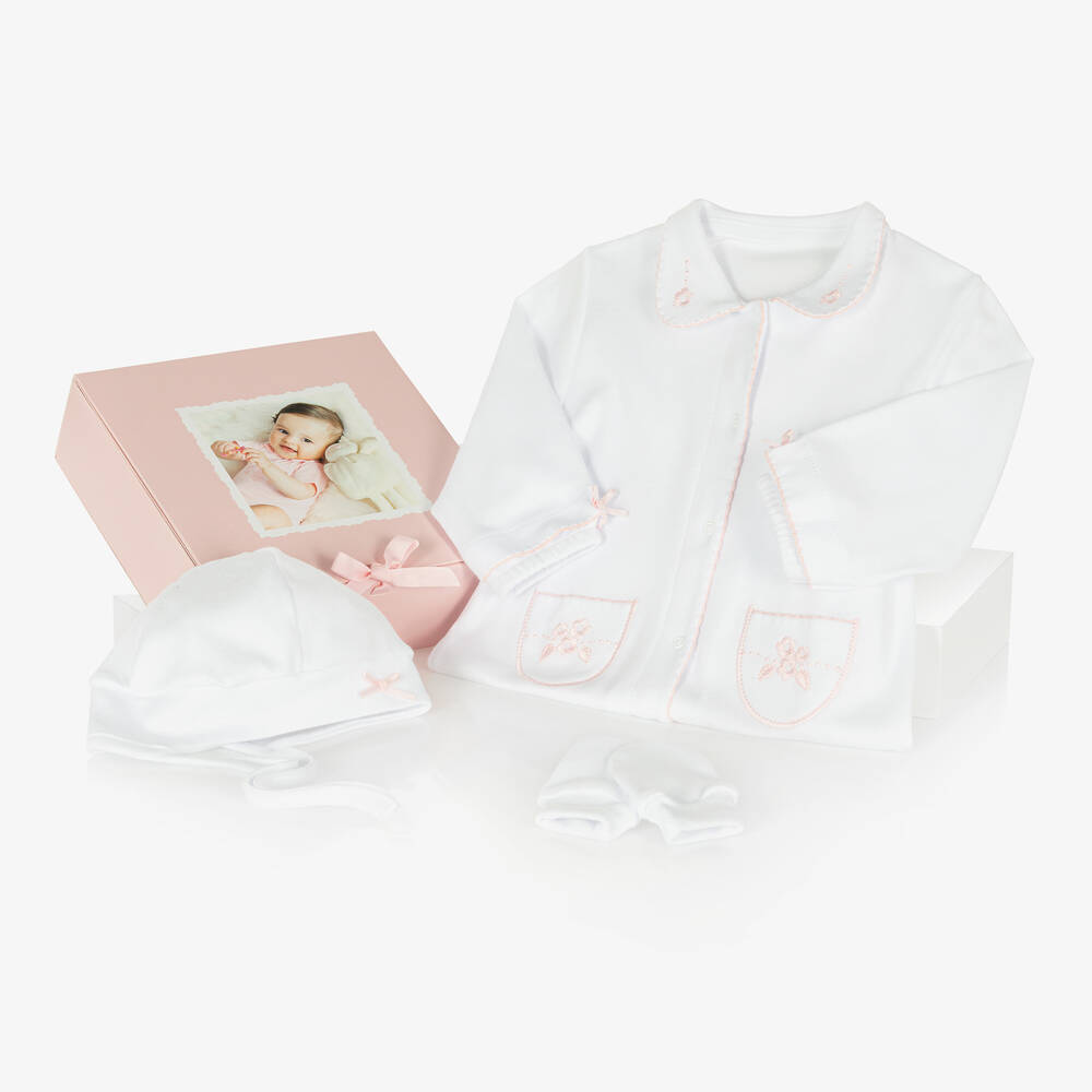 Sofija - Girls White Cotton Babysuit Gift Set | Childrensalon