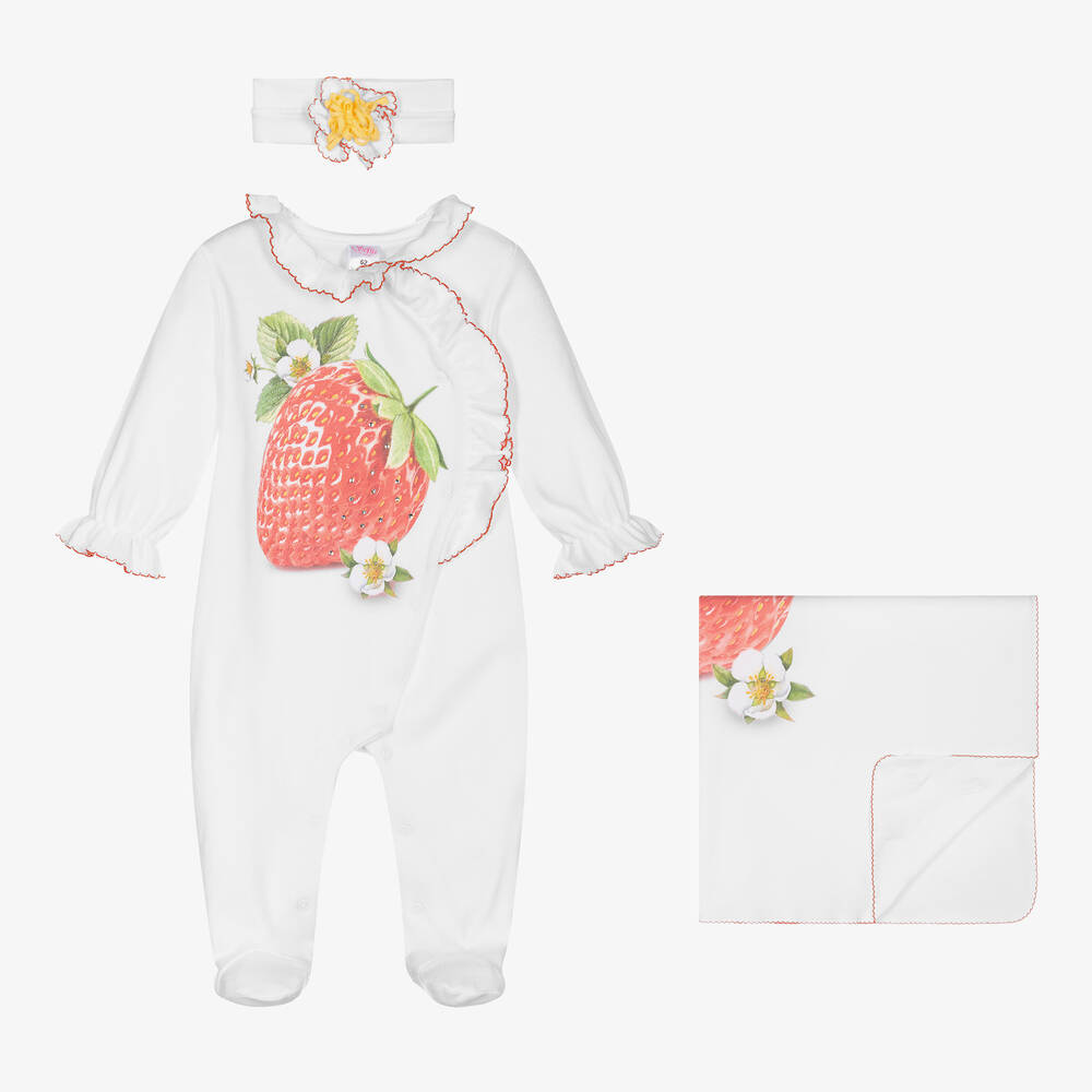 Sofija - Girls White Cotton Babysuit Set | Childrensalon