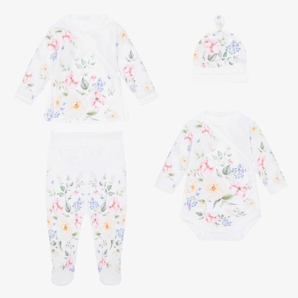 Sofija - Girls White Cotton Floral Bodysuit Set  | Childrensalon