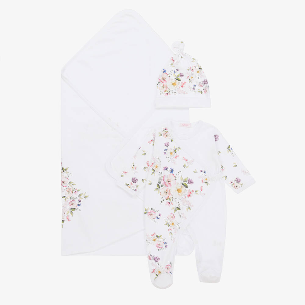 Sofija - Girls White Floral Cotton Babysuit Set | Childrensalon