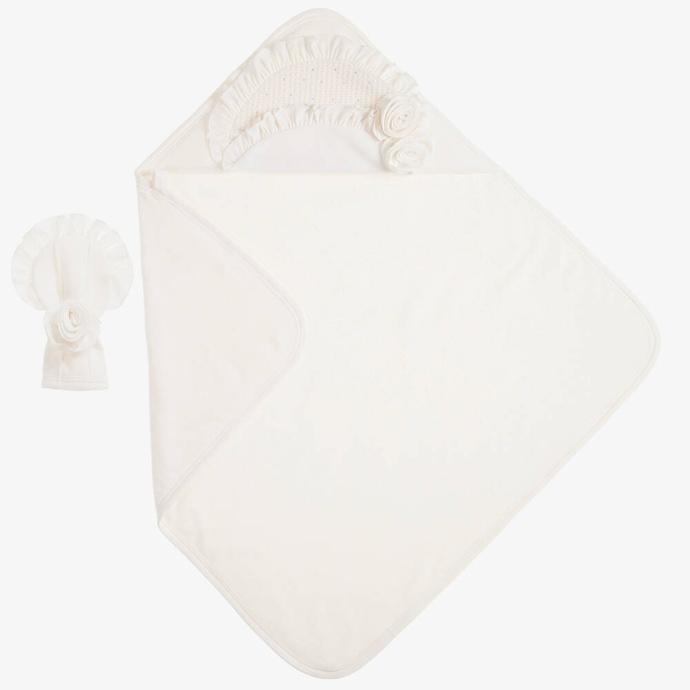 Sofija - Ivory Cotton Hooded Towel & Mitt Set (76cm) | Childrensalon
