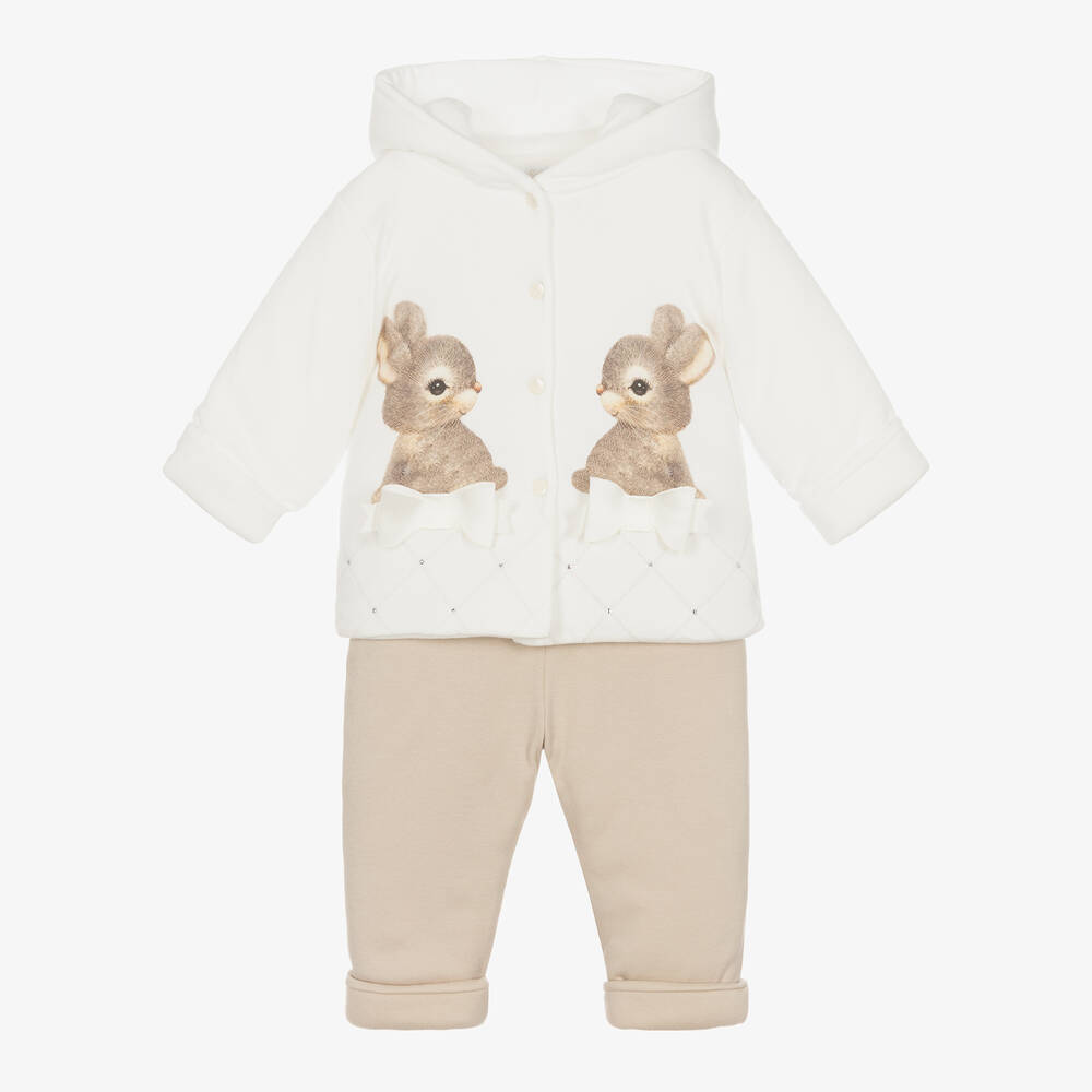 Sofija - Ivory Padded Baby Pram Coat & Trouser Set | Childrensalon