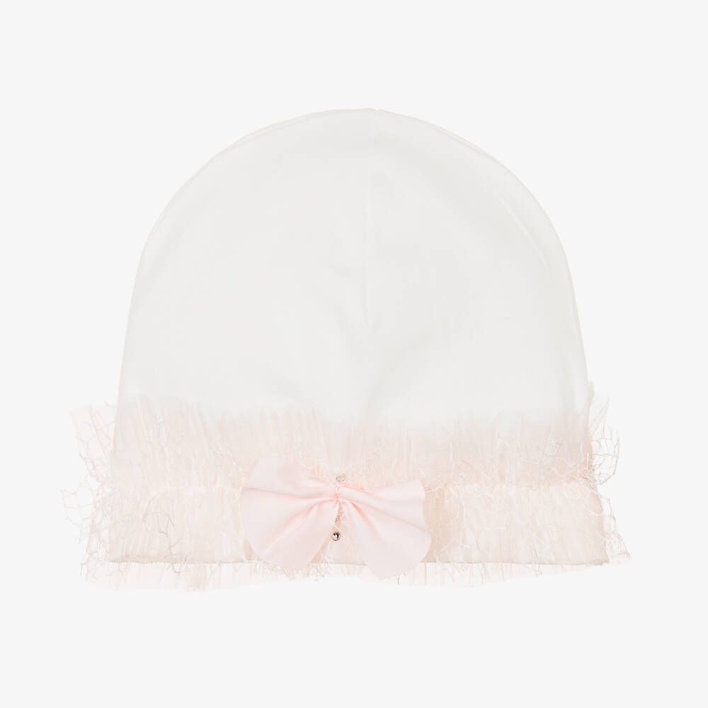 Sofija - Ivory & Pink Baby Hat | Childrensalon