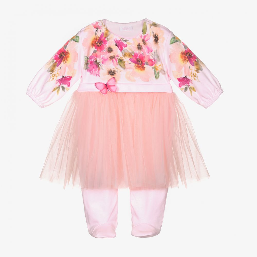 Sofija - Pink Floral & Tulle Babygrow | Childrensalon