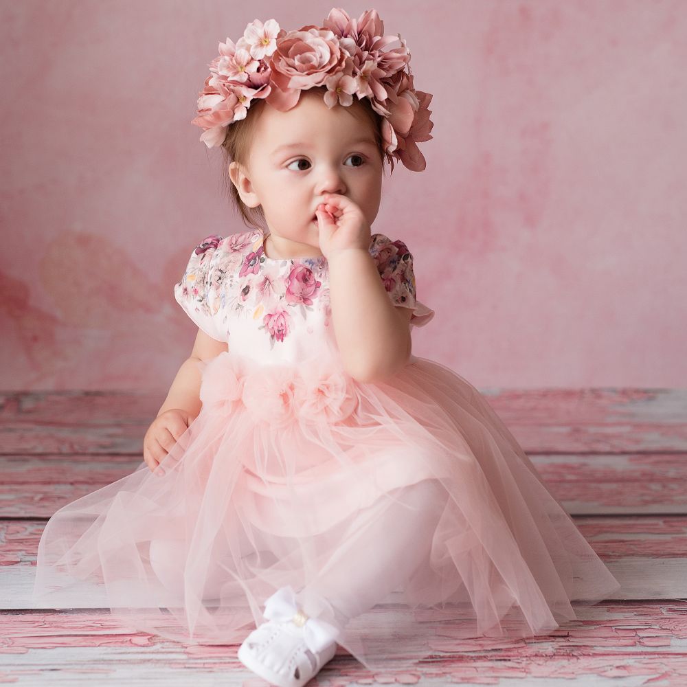 Buy Mini stitch sequinflower embellished ruffled designer dress for baby  girls - Onion Pink Online - Mini Stitch