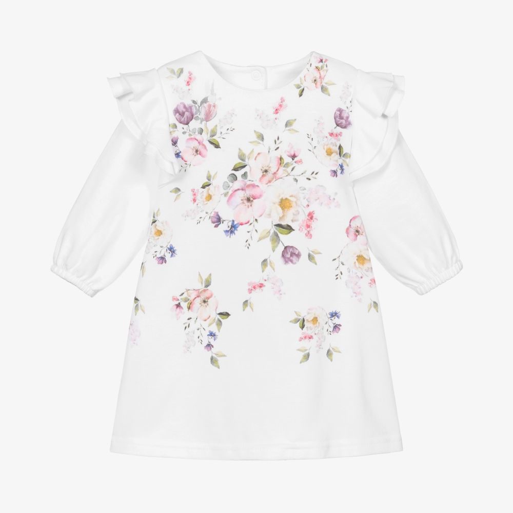 Sofija - Weißes Jerseykleid mit Blumen-Print | Childrensalon