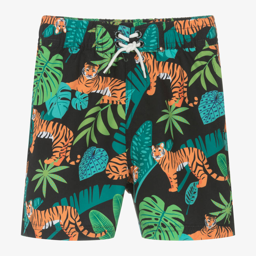 Soli Swim - Boys Black Jungle Tiger Swim Shorts | Childrensalon