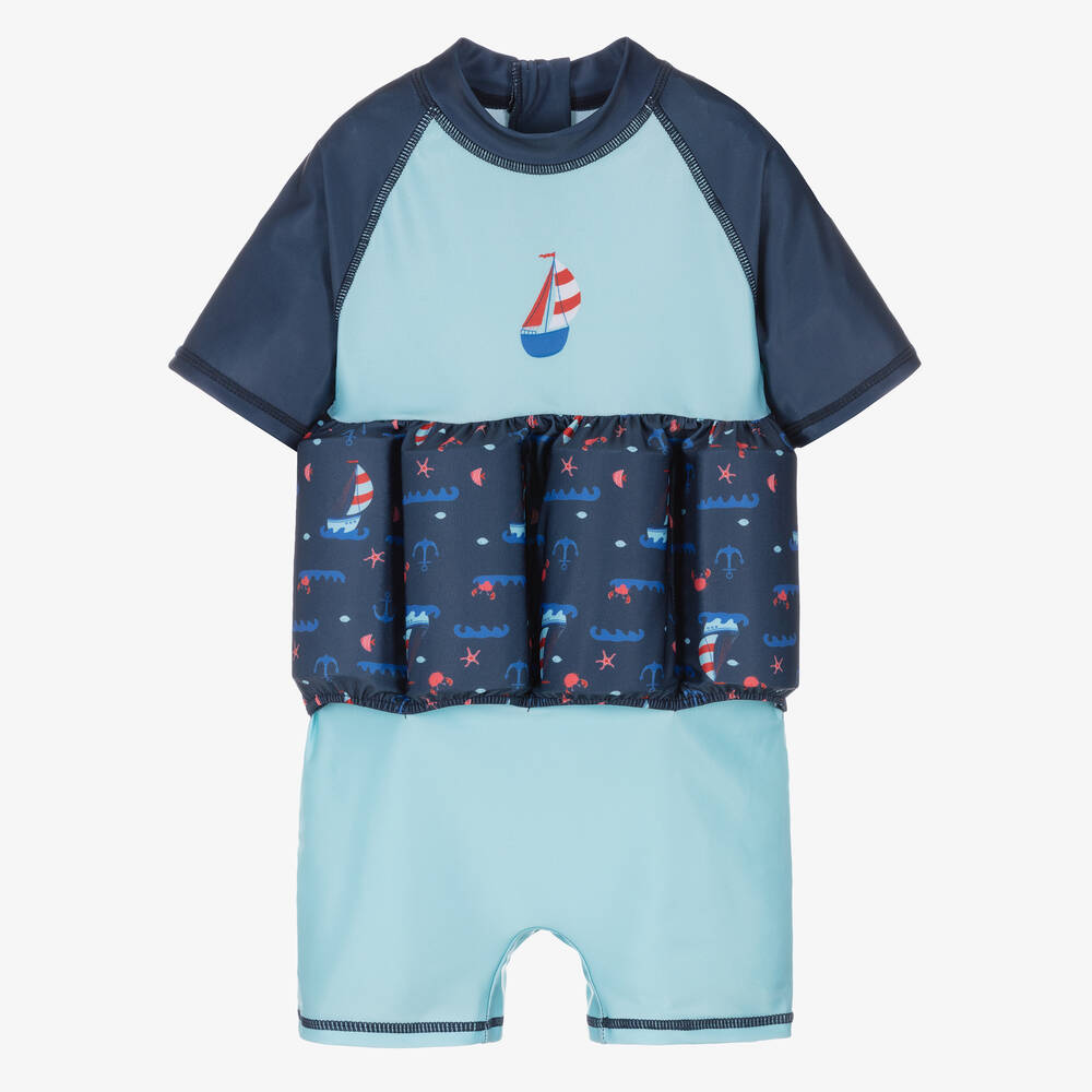 Soli Swim - Голубой костюм-поплавок с корабликами (UPF50+) | Childrensalon