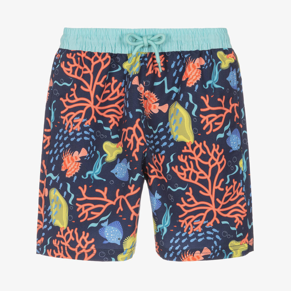 Soli Swim - Boys Blue Coral Swim Shorts (UPF50+) | Childrensalon