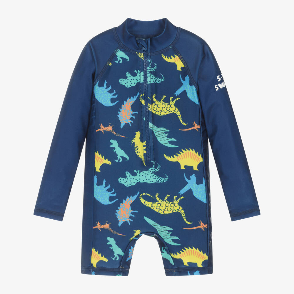 Soli Swim - Boys Blue Dinosaur Sun Suit (UPF50+) | Childrensalon