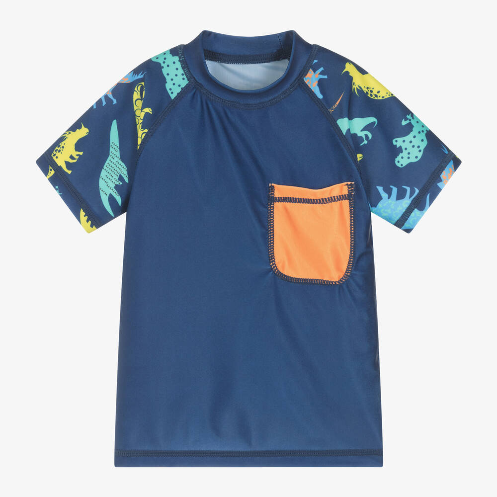 Shop Soli Swim Boys Blue Dinosaur Swim Top (upf50+)