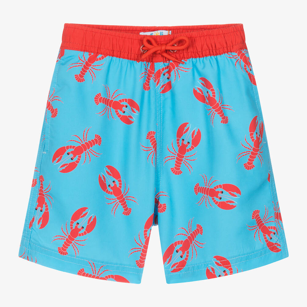 Soli Swim - Boys Blue Lobster Print Swim Shorts | Childrensalon