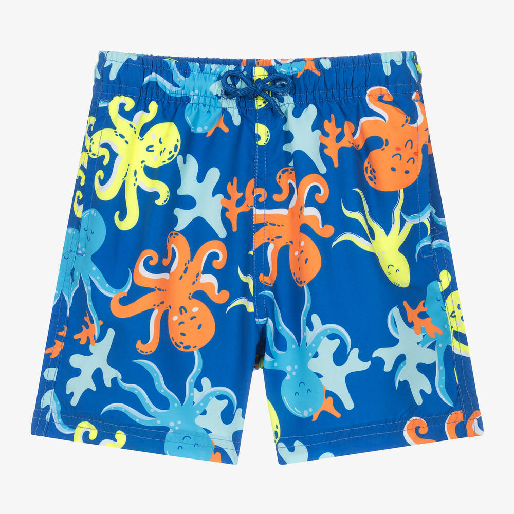 Shop Soli Swim Boys Blue Octopus Print Swim Shorts