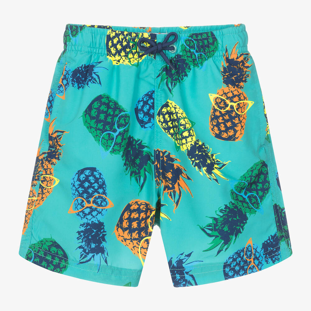 Soli Swim - Boys Blue Pineapple Print Swim Shorts | Childrensalon