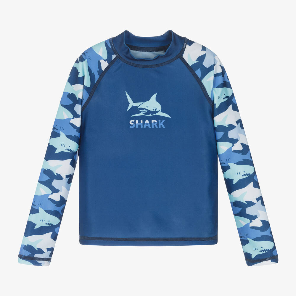 Soli Swim - Boys Blue Shark Sun Protective Top (UPF50+) | Childrensalon