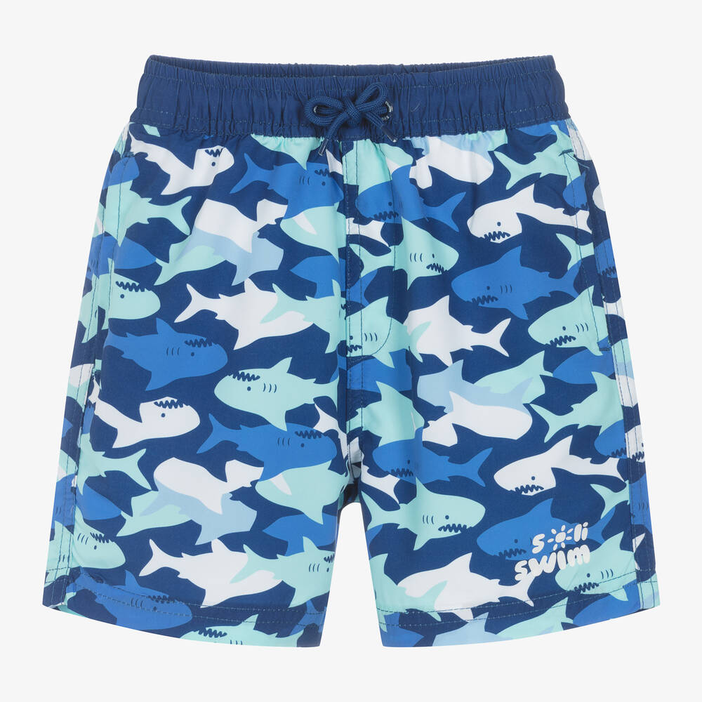 Soli Swim - Boys Blue Shark Swim Shorts | Childrensalon
