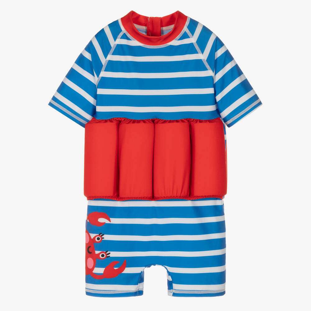 Soli Swim - بدلة طوف مقلمة لون أزرق وأبيض للأولاد (UPF50+) | Childrensalon