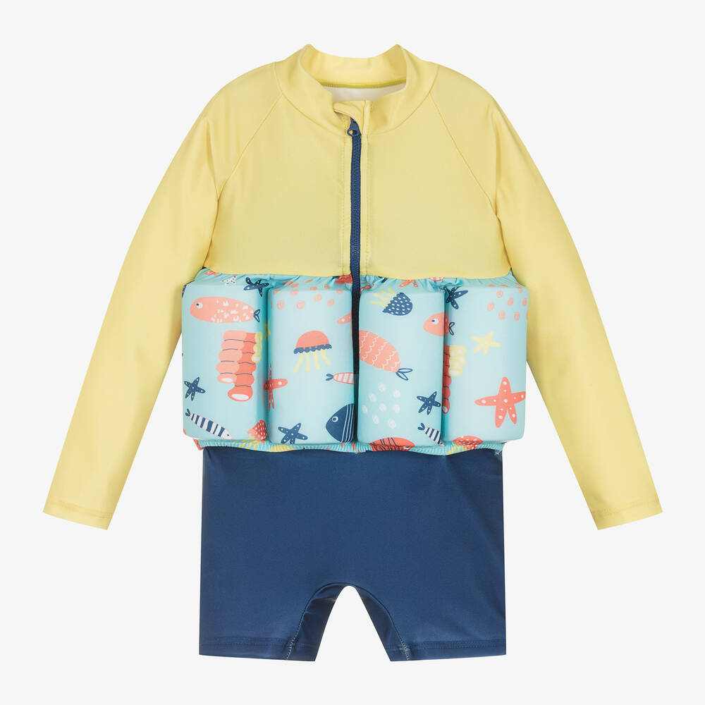 Soli Swim - بدلة طفو أطفال ولادي لون أزرق وأصفر (UPF50+) | Childrensalon