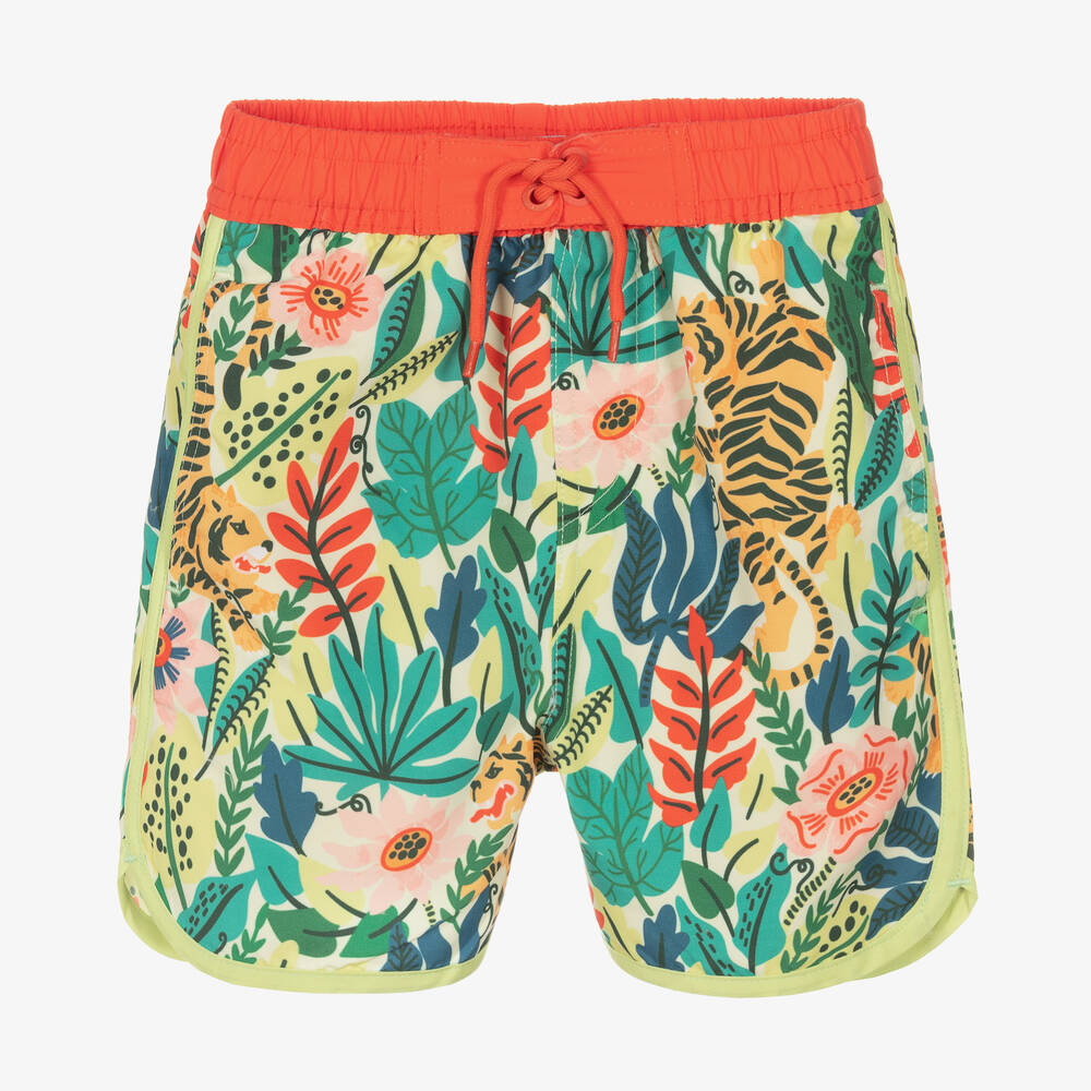 Soli Swim - Зеленые плавки-шорты с тропическим принтом (UPF50+) | Childrensalon