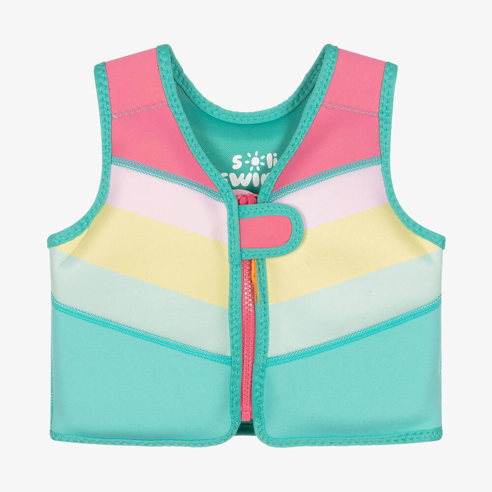 Soli Swim - Girls Blue & Pink Stripe Float Vest | Childrensalon