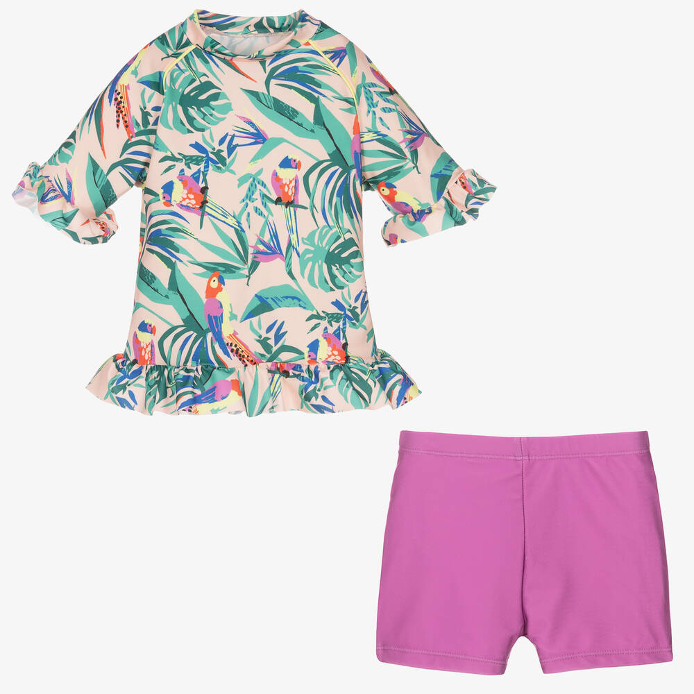 Soli Swim - Girls Pink Tropical Swim Set (UPF50+) | Childrensalon