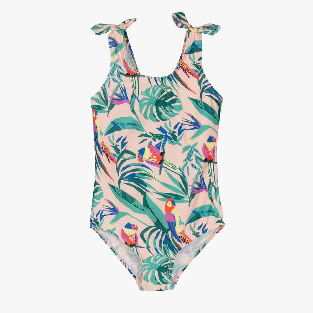 Soli Swim - Girls Pink Tropical Swimsuit (UPF50+) | Childrensalon