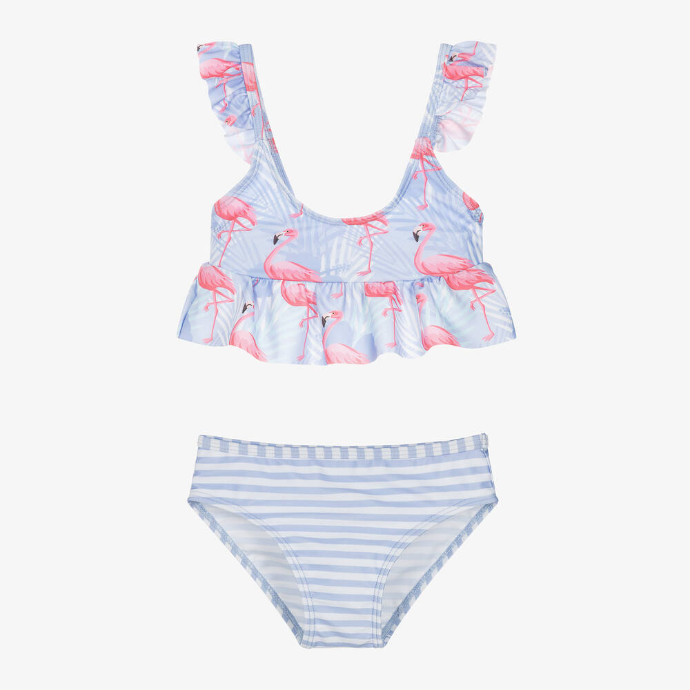 Soli Swim - Girls Purple Flamingo Print Bikini (UPF50+) | Childrensalon