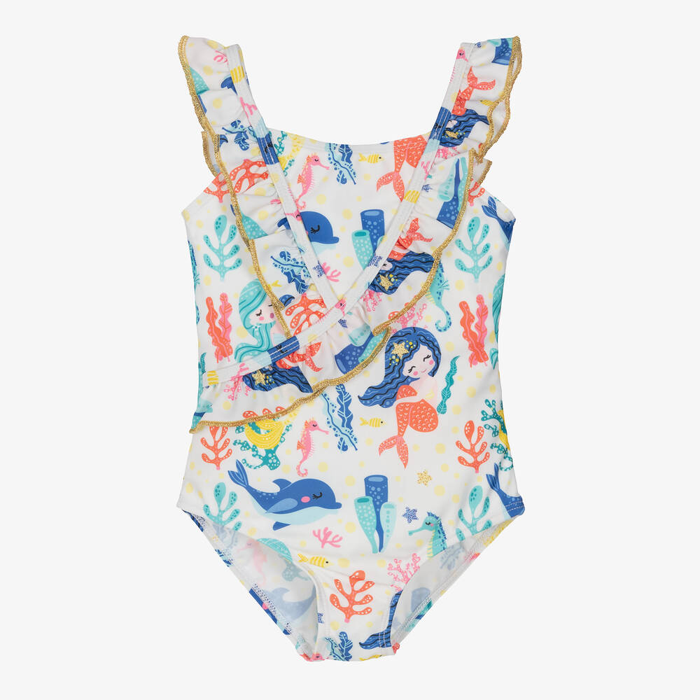 Soli Swim - Girls White Mermaid Swimsuit (UPF50+) | Childrensalon