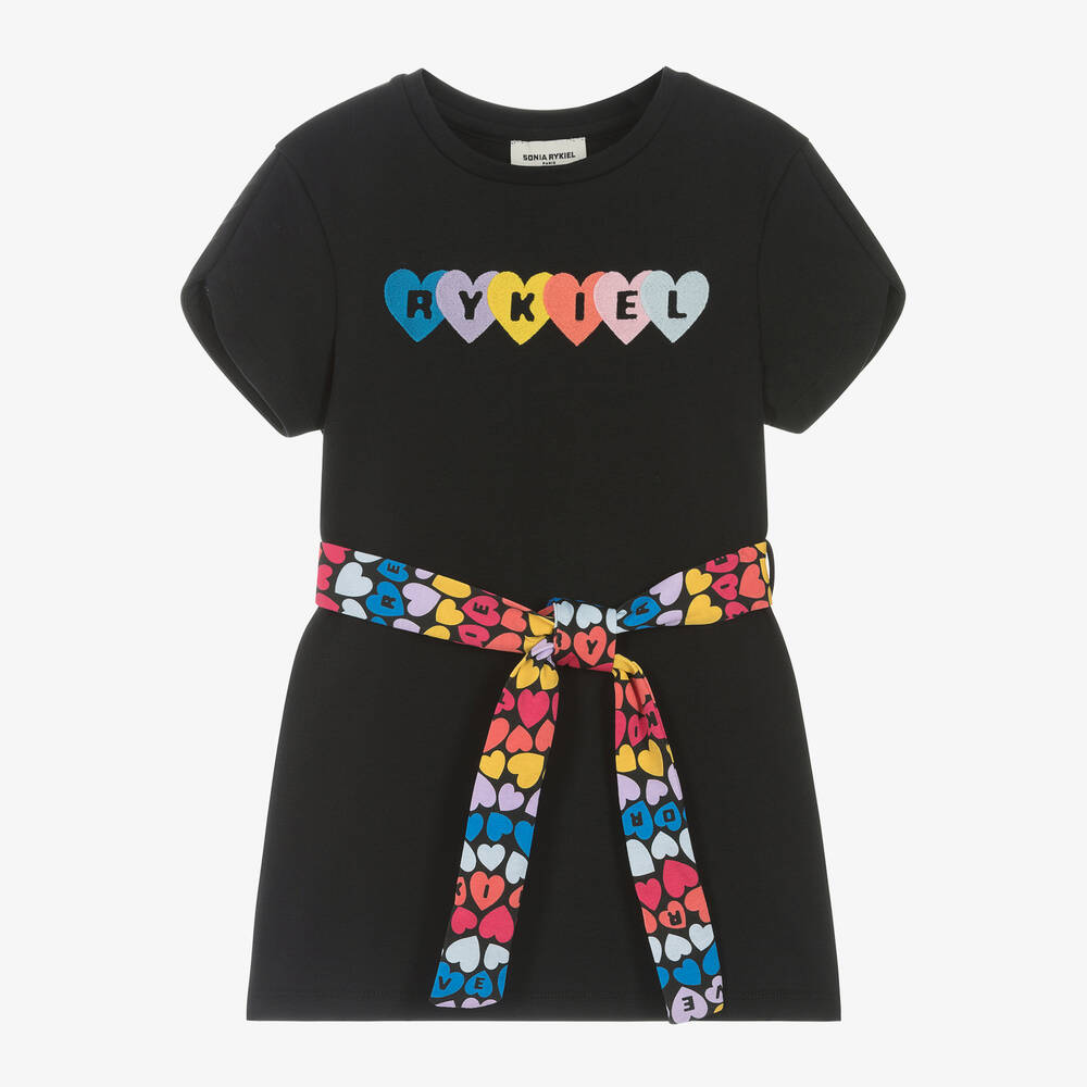 Sonia Rykiel Paris - فستان بطبعة قلوب قطن لون أسود | Childrensalon