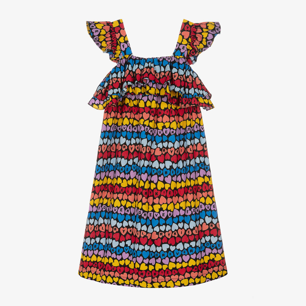 Sonia Rykiel Paris - فستان بطبعة قلوب قطن بوبلين لون أسود | Childrensalon