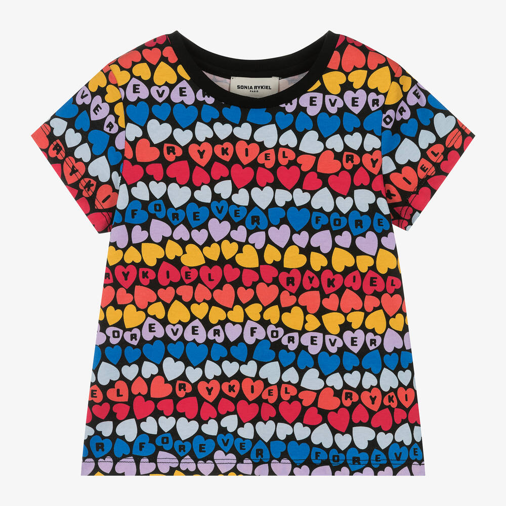 Sonia Rykiel Paris - Girls Black Heart Print Cotton T-Shirt | Childrensalon