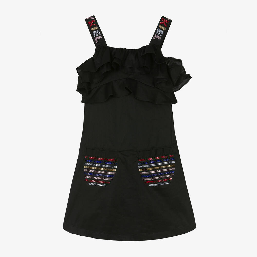 Sonia Rykiel Paris Kids' Girls Black Sleeveless Cotton Poplin Dress