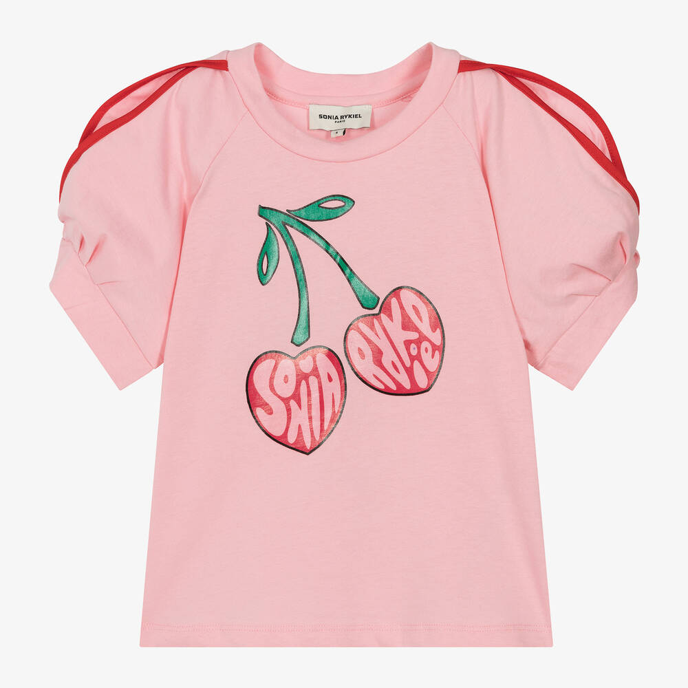 Sonia Rykiel Paris - Girls Pink Cotton Cherries T-Shirt | Childrensalon