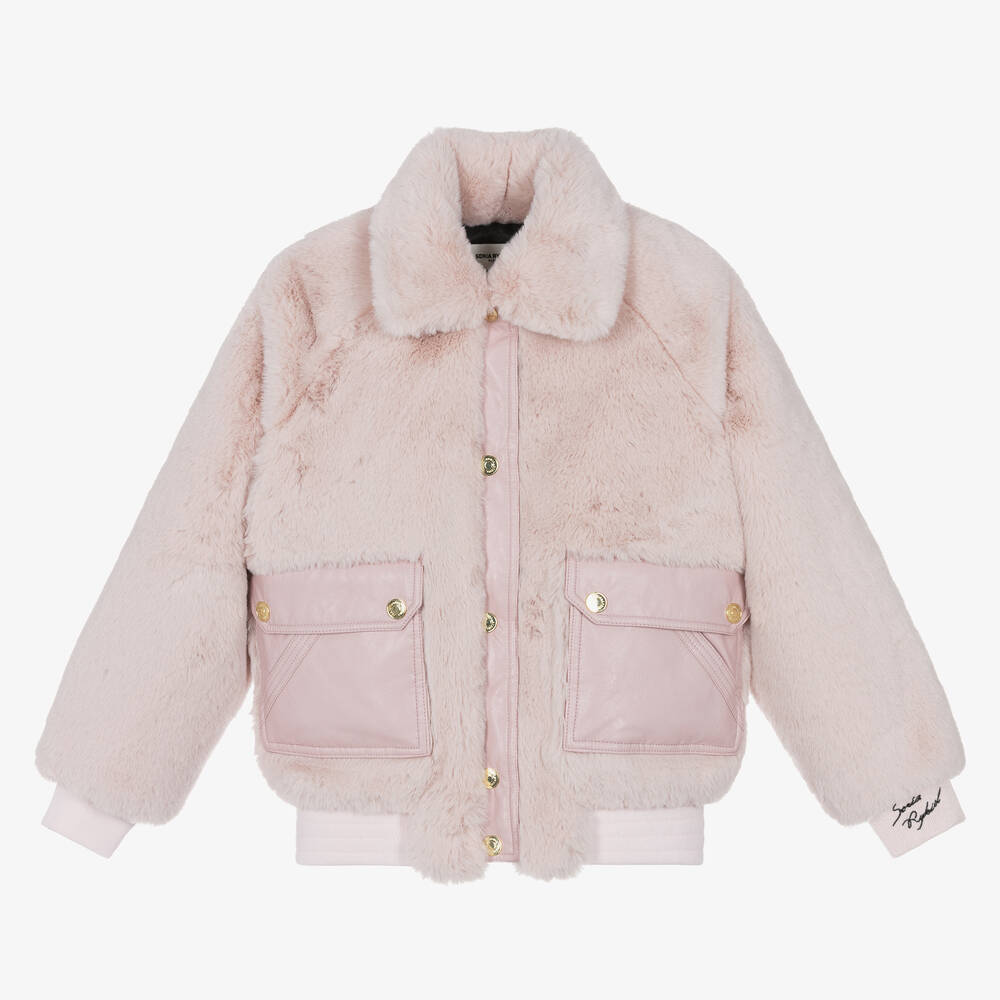 Sonia Rykiel Paris - Girls Pink Faux Fur Jacket | Childrensalon