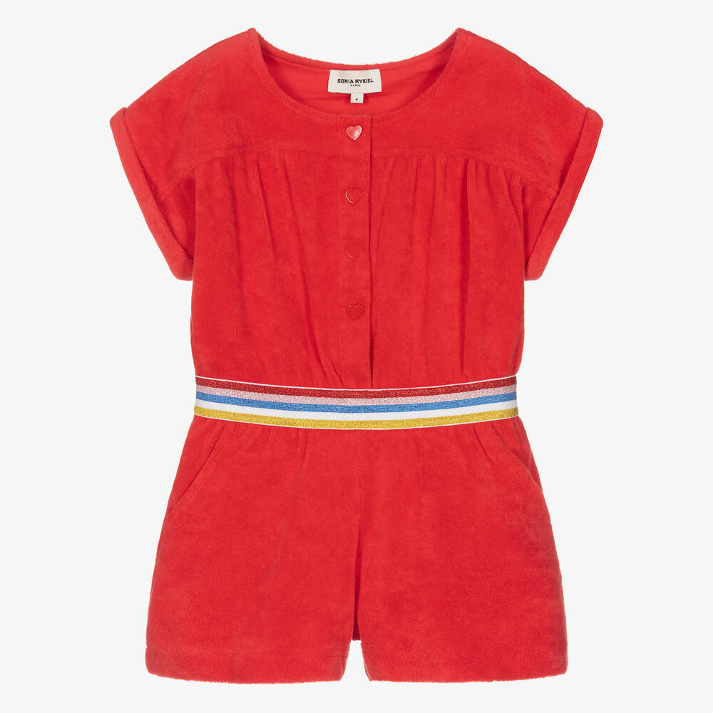 Sonia Rykiel Paris Kids' Girls Red Cotton Logo Playsuit