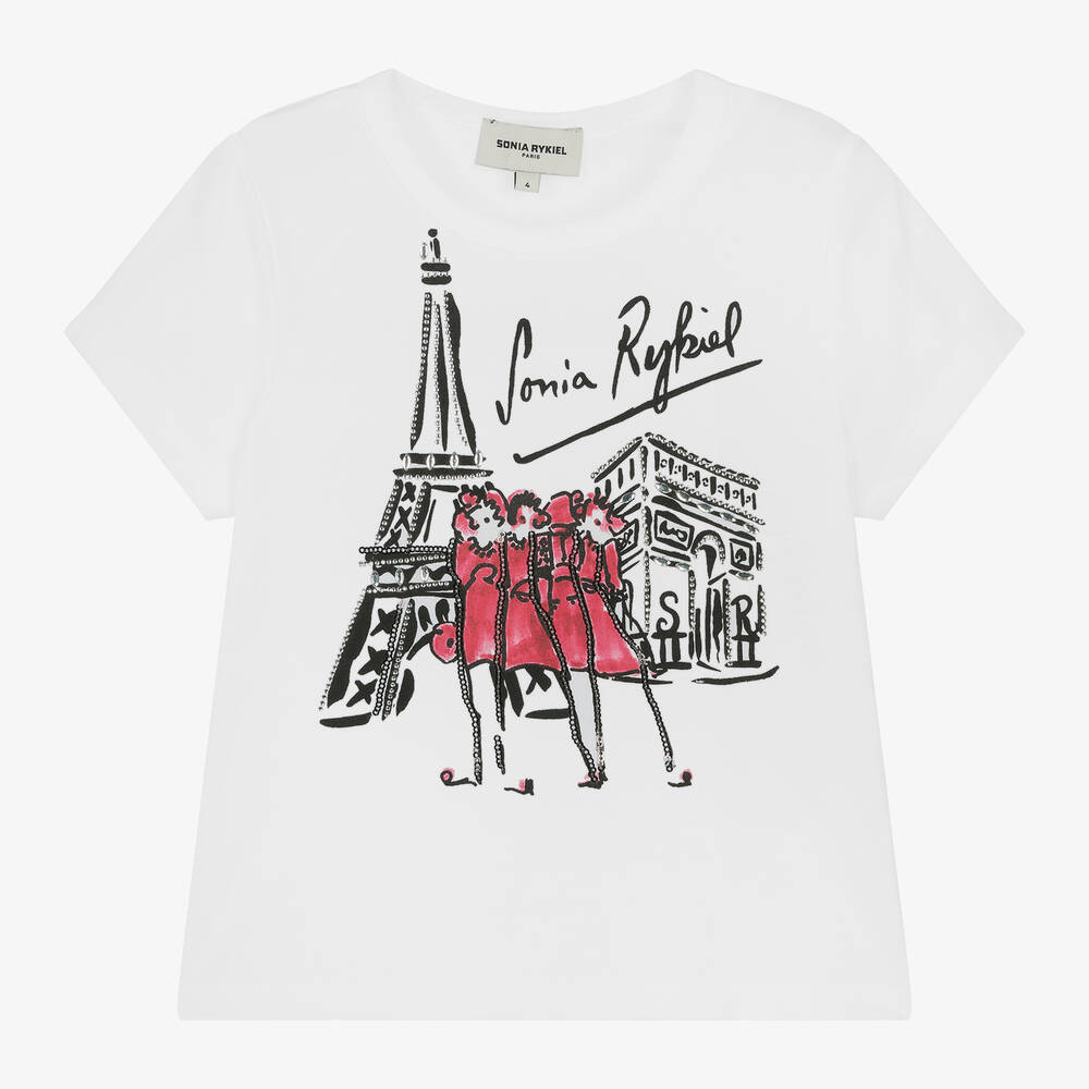 Sonia Rykiel Paris - Girls White Cotton Eifel Tower T-Shirt | Childrensalon