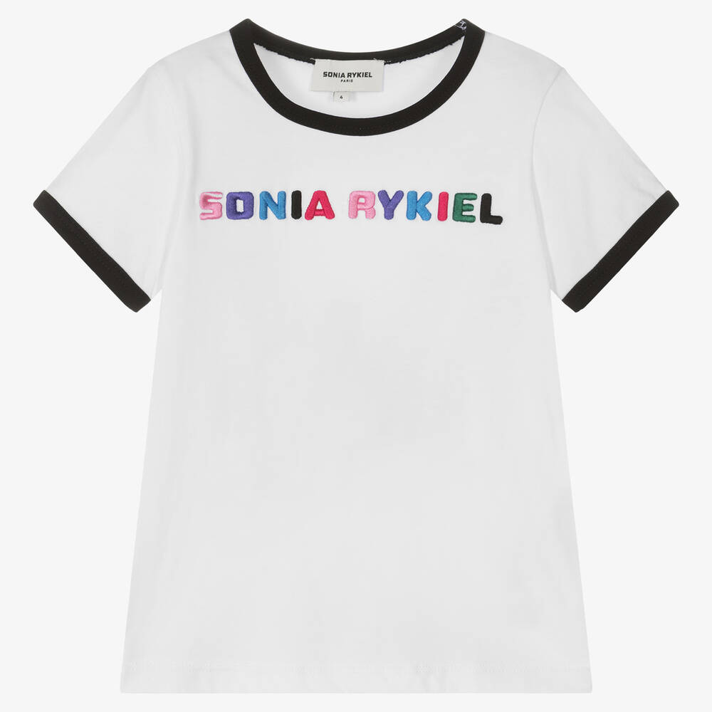 Sonia Rykiel Paris - Girls White Cotton T-Shirt | Childrensalon