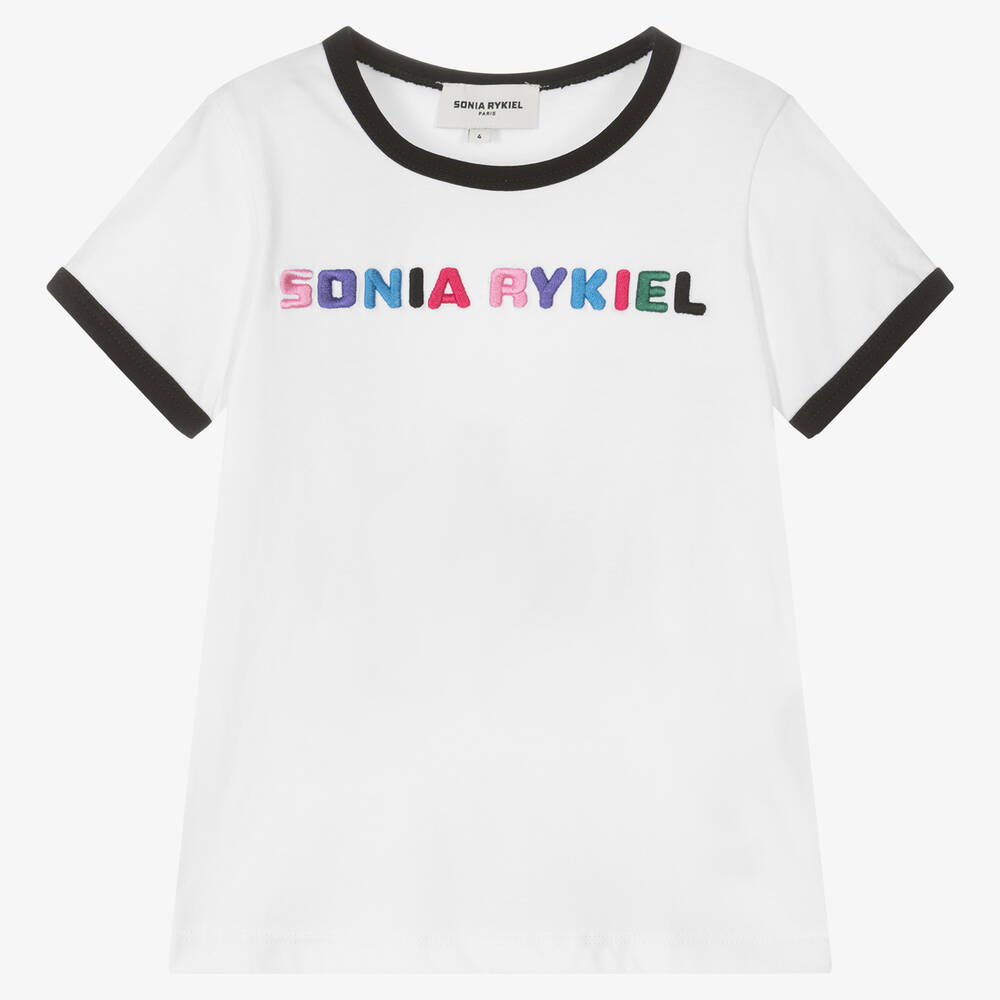 Sonia Rykiel Paris - Girls White Cotton T-Shirt | Childrensalon