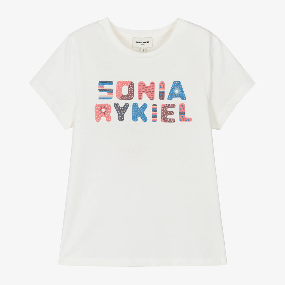 Sonia Rykiel Paris - Girls White Cotton T-Shirt | Childrensalon